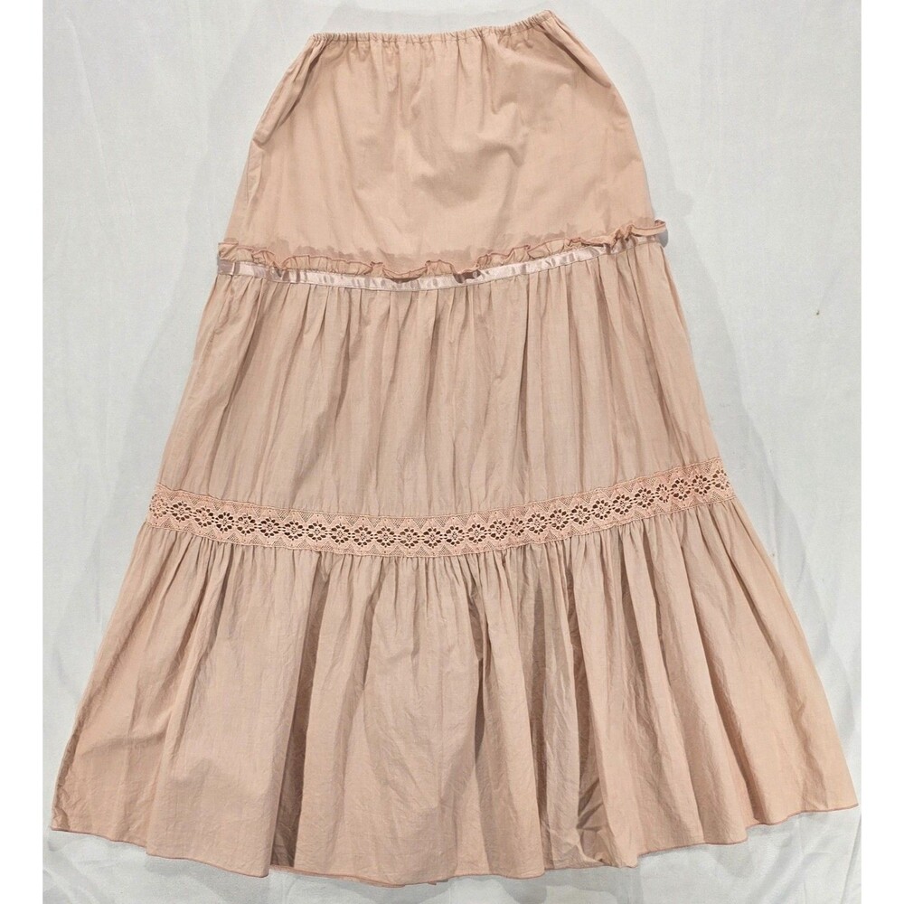 Vintage Arden B Tiered Maxi Skirt M Cotton Pink Cottage Peasant Boho Y2K France